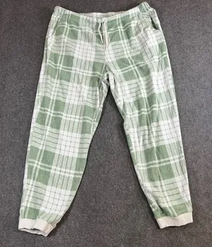 Aerie Plaid Fleece‎ Pajama Joggers Sage Green White XL Regular Lounge Pants thumbnail 1