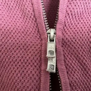 Alo Yoga Tennis Club Sweater Knit Full Zip Jacket Pink Wild Rose/White S thumbnail 5