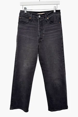 Levi's Ribcage Straight Ankle Jeans Women's Size 29/10 Black Faded Denim thumbnail 1