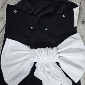 Lulus Fabulous Phenomenon Black White Strapless Bow Midi Dress Wedding Guest thumbnail 8