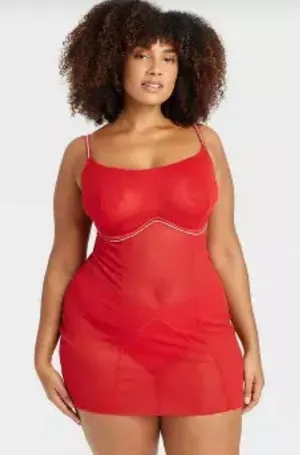 Women's Rhinestone Lingerie Dress - Auden Red thumbnail 1