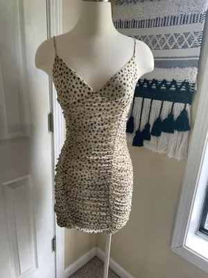 Urban Outfitters Beige Polka Dot/Animal Print Ruched Mini Dress thumbnail 4