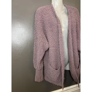 MEROKEETY Sweater Womens Medium Purple Popcorn Knit Open Front Cozy Cardigan thumbnail 2