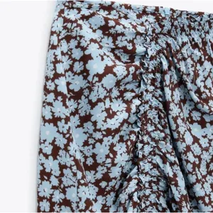 NWT Zara Draped Floral Print Skirt Brown‎ Blue thumbnail 5