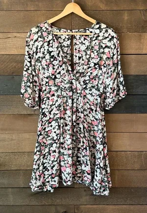 Billabong Floral Mini Dress Rayon Boho Babydoll Festival Dress thumbnail 1