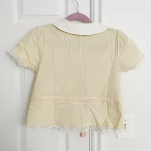 Pastel Yellow Japanese Kawaii Ballet Cottage Pink Ribbon Button Down Shirt Top thumbnail 6