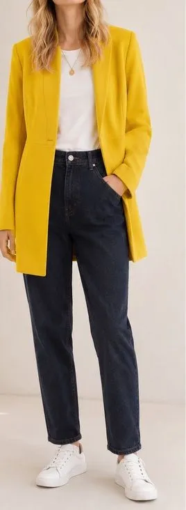 Zara Yellow Mustard Gold Inverted Lapel Minimalist Chic Longline Blazer Coat thumbnail 1