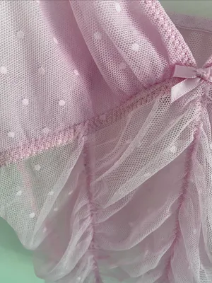 Carrie Amber Sheer Swiss Dot Ruched Bubblegum Pink Cami Shorts Set Size Large thumbnail 3