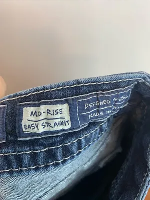 Dark Wash Miss Me Jeans sz 27 mid rise easy straight fall school bling *flaw* thumbnail 8