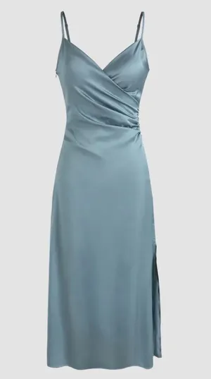 Cider Solid Satin Slit Midi Dress thumbnail 1