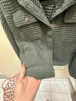 Supplies Olive Green Waffle Knit Button-Up Shacket thumbnail 3