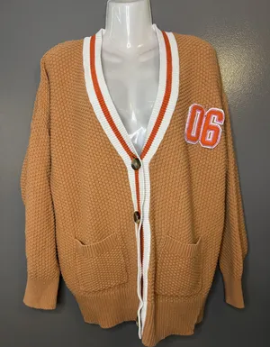 Aerie Cardigan Sweater Womens Medium Brown Waffle Knit V Neck Varsity 06 Pockets thumbnail 2