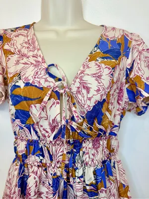 Band Of The Free Free People Blouson Mini Floral Multicolor Short Sleeve Dress S thumbnail 4