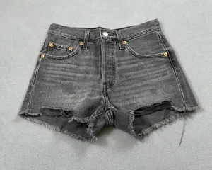 Levis 501 Original Black Cut Off Denim Jean Shorts Womens 24 High Rise Raw Hem thumbnail 1
