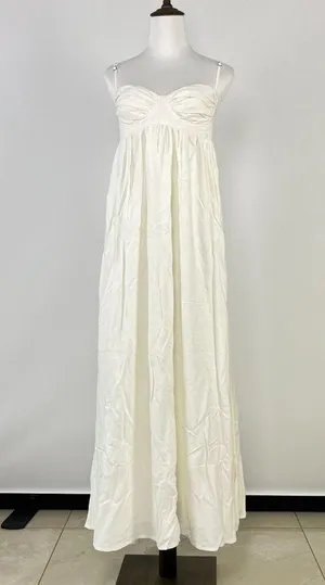 NWOT Farm Rio Linen Blend White Sleeveless Maxi Dress Size L thumbnail 5