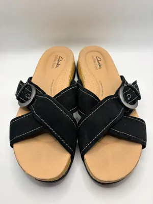 Clarks Collection Black Suede Wedge Slide Sandals Boho Casual Comfort Size 6.5 thumbnail 3