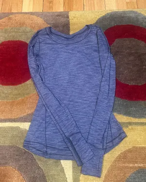 Lululemon 5 Mile Long Sleeve Shirt Blue Space Dye Cotton Material Size 4 thumbnail 1