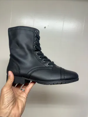 Time and Tru Black Lace-Up Side-Zip Combat Boots thumbnail 2