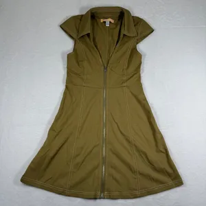 Urban Outfitters Olive Green Zip Front Mini Dress Cap Sleeve Contrast Stitch S‎ thumbnail 1