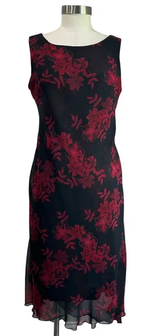 Meghan Matthews Black‎ Red Floral Slip Midi Dress Y2K Romantic Goth Party Sz 6 thumbnail 1