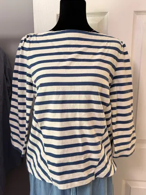 Veronica Beard Lincoln Mariner Striped Lace Up Shoulder Top Medium‎ Nautical thumbnail 6
