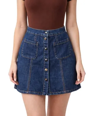 Urban Outfitters BDG Dark Wash Denim Mini Skirt Button Down Snap Front Small thumbnail 1