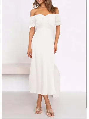 NEW Elegant Off Shoulder Short Sleeve Ruffle Mermaid Hem Belted Midi Dress XL thumbnail 4