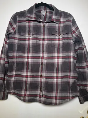 Carhartt Womens Gray & Maroon Plaid Flannel Shirt Large 12/14 Work Casual Rodeo thumbnail 1
