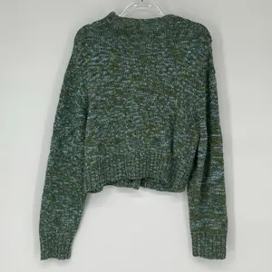 ONE GIRL WHO Sweater Women's M/L‎ Green Blue Flecked Ribbed One Button Cardigan thumbnail 11