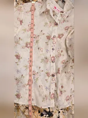 Vintage long-sleeve button-up shirt floral print Cotton XL thumbnail 9