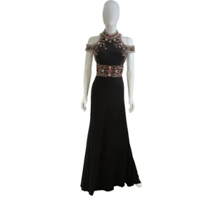 Mac Duggal Womens Black Beaded Cold Shoulder Open Back Evening Gown‎ Size 0 thumbnail 4