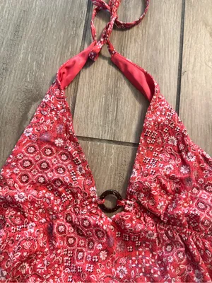 Red Printed Halter Camisole with Ring Accent thumbnail 2