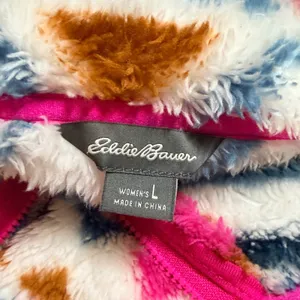 Eddie Bauer Womens Large Quarter Zip Fleece Faux Fur Pullover Southwestern Print thumbnail 4