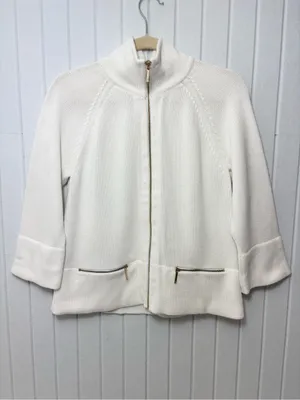 Ralph Lauren white Cotton‎ Zip-Front Knit Sweater Jacket / Gold zipper Size L thumbnail 3