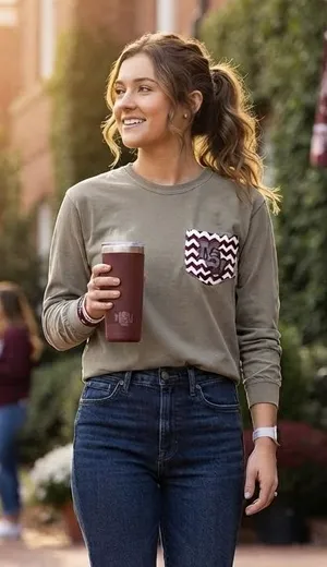 Mississippi State Comfort Colors Olive Green Long Sleeve Tee thumbnail 1