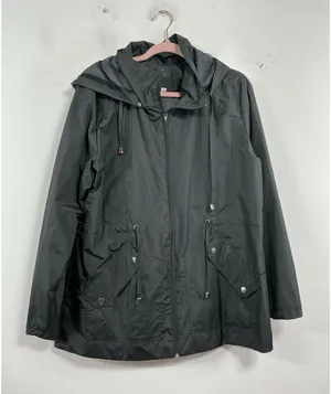 Womans Excellent Condition Hooded Windbreaker Large Black Lined Full Zip thumbnail 1
