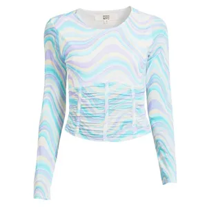 Madden NYC Pastel Corset Ruched Top in Nantucket Breeze Size XL thumbnail 2