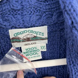 aran crafts sweater women Cable Knit XXS 2XS Blue 100 Merino Wool Fisher Core thumbnail 7