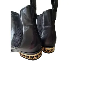 Karl Lagerfeld Paris Black Leather Chelsea Booties Gold Chain Lug Sole 7.5 thumbnail 11