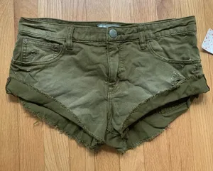 NWT Free People Army Green Denim Jean Distressed Hot Pants/ Shorts Size 26 thumbnail 1