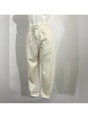 Zara baggy high waisted paperbag jeans in Ecru.....size US 2 thumbnail 4