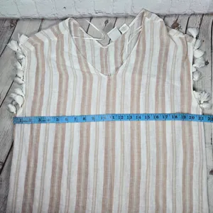 C&C California Womens Linen Blend Striped Tassel V-Neck Swim Cover Up Dress M‎ thumbnail 5
