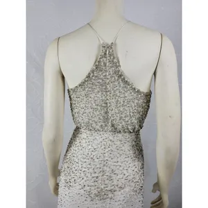 Anthropologie Womens Dress Sz S White Silver Rian Beaded Embellished Halter Maxi thumbnail 4