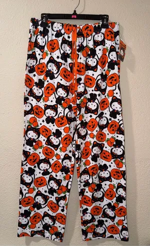 Hello Kitty Halloween Pumpkin Print Pajama Pants - Orange & White thumbnail 1