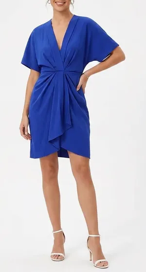 SHEIN Royal Blue Twist Front V-Neck Draped Mini Dress Womens Large thumbnail 1