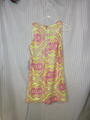 Miami Dress Womens Medium Neon Yellow Pink Sequin Mini Dress Sleeveless thumbnail 3