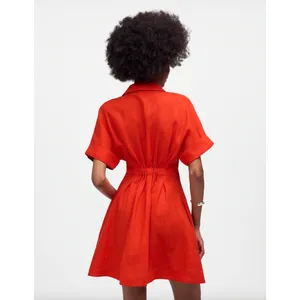 NEW Madewell The Perry Mini Shirtdress 100% Linen Bright Flame Red Minimalist XS thumbnail 4
