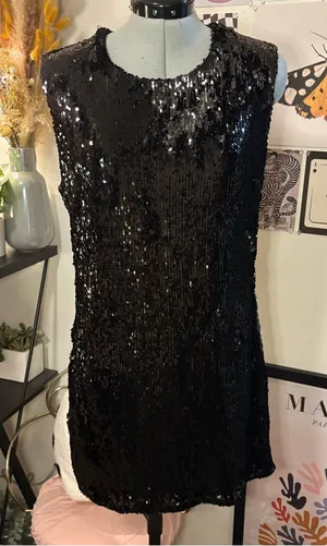 Forever 21 Black Sequin Mini Shift Dress Size Large thumbnail 1