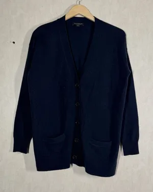 Ann Taylor Women’s 100% Cashmere Knit Cardigan Sweater V-Neck in Navy M thumbnail 1