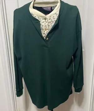 😎😎😎3 for 12$😎😎😎Premier Forest Green Polo with Floral Collar thumbnail 1